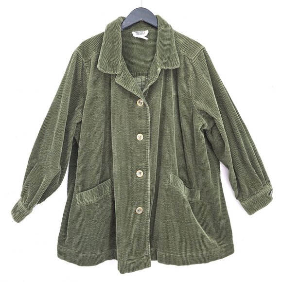 VTG Main Street Blues Olive Green Corduroy Shacket Core Button Front Chore Women - Picture 1 of 6
